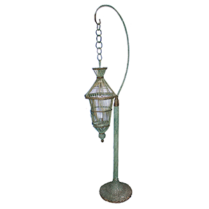 Wicker Floor Standing Birdcage, Hook Stand, Green Paint Inventory Thumbnail