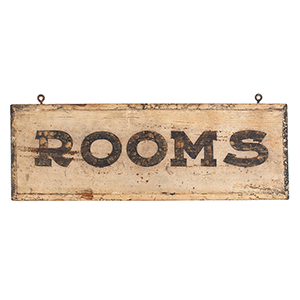 Trade Sign – ROOMS, Two-Sided, Canted Edge, Painted on Board Inventory Thumbnail