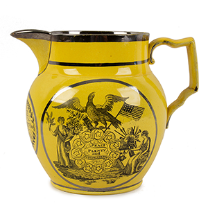 Staffordshire Canary Yellow Transferware Jug, Peace and Prosperity to America Inventory Thumbnail