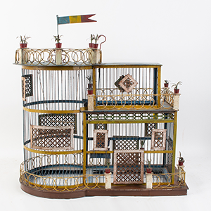 Antique Tole Birdcage Featuring Potted Plants, Original Paint Inventory Thumbnail