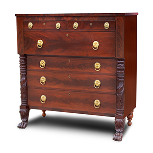 Classical Chest of Drawers, Carved and Split Columns, Beautiful Wood Grain Inventory Thumbnail