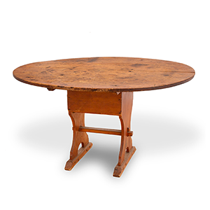 Shoe-Footed Oval Top Chair Table, Large Hutchtable in Original Red Paint Inventory Thumbnail