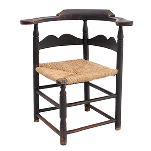 New England Corner Chair, Round About Chair, 19th Century Black Paint Over Red Inventory Thumbnail
