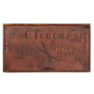 Trade Sign Painted on Gameboard, Dress Maker, Couturier – D. C. Turcotte Inventory Thumbnail