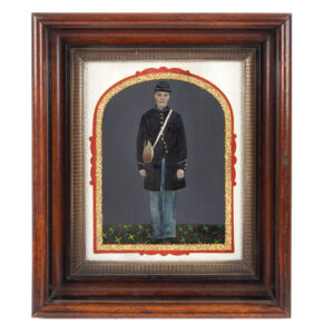 Folk Art Painted Tintype, Unidentified Young Soldier in Union Uniform Inventory Thumbnail