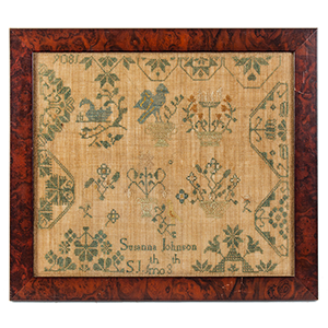 Quaker Bird & Floral Needlework Sampler by Susanna Johnson Inventory Thumbnail