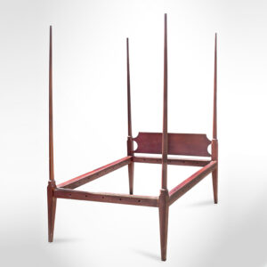 Bed, Pencil Post Bedstead, Tapered Legs, Original Red Paint Inventory Thumbnail