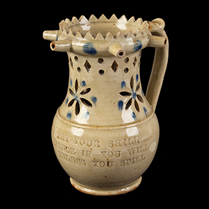 Stoneware / Slipware Puzzle Jug, Pierced, Cobalt & Manganese Decoration Inventory Thumbnail