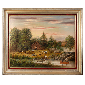 C.A. Codman Painting, Waterfront Woodland Sporting Camp, Log Cabin, Fishing Inventory Thumbnail