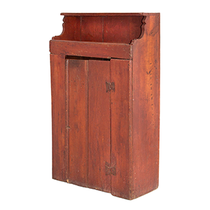 Small 18th Century Wall Cupboard, Original Red, Single Door, Butterfly Hinges Inventory Thumbnail