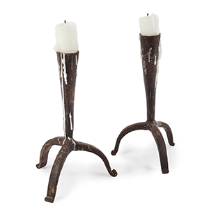Pair of Early Wrought Iron Candlesticks Inventory Thumbnail