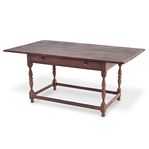 Large Tavern Table, 5-Foot by 3-Foot Top, Red Paint, Dry Patina Inventory Thumbnail