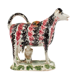 Staffordshire Spongeware Cow-Form Creamer with Milkmaid Inventory Thumbnail