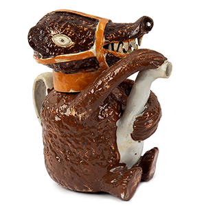 A Staffordshire Pottery Bear Baiting Teapot and Cover Inventory Thumbnail