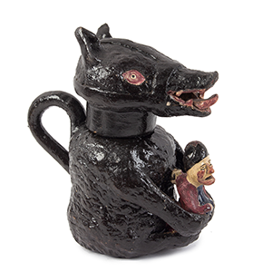 A Staffordshire Pottery Bear Jug, Seated Holding a Caricature of Napoleon, Bear Baiting Inventory Thumbnail