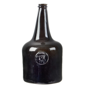 Blown Glass Sealed Bottle, Initialed TW and Dated 1757, Dark Olive Inventory Thumbnail