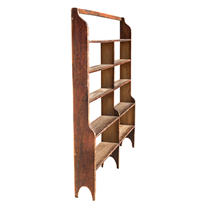Country Bookcase, Standing Shelves, Shaped Sides, Original Grain Paint Inventory Thumbnail