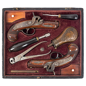Cased & Matched Pair of Gold & Silver Mounted Henry Deringer Medium Size Pistols Inventory Thumbnail