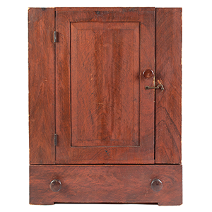 Hanging Wall Cupboard with Drawer, Original Faux Grained Painted Surface Inventory Thumbnail