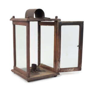 Country Wood-Framed Candle Lantern, Red Stain Inventory Thumbnail