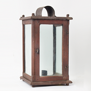 Country Wood-Framed Candle Lantern, Red Stain Inventory Thumbnail