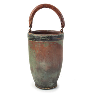 Fire Bucket, Painted Leather, Sage Green Paint Inventory Thumbnail