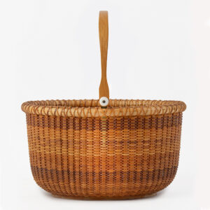 Nantucket Basket, Open Oval, Signed Made by Jeanne Reis, Carved Bone Detail Inventory Thumbnail