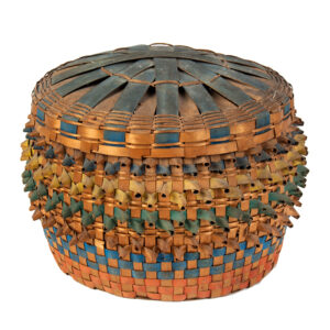 Penobscot Bay Native American Lidded Porcupine Splint Basket, Strong Color Inventory Thumbnail