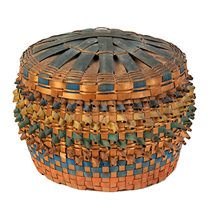 Penobscot Bay Native American Lidded Porcupine Splint Basket, Strong Color Inventory Thumbnail
