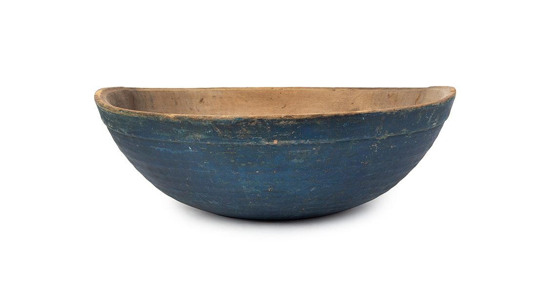 A Large – Early 19th Century Beehive Turned Bowl, Original Blue Paint