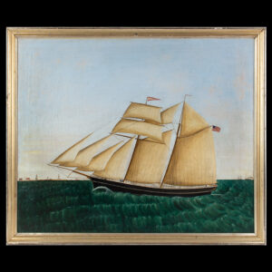 Folk Art Painting of a Schooner Flying American Flag Inventory Thumbnail