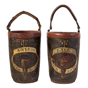 Pair of Fire Buckets, Burning Building, S – NYE / COMMON SAFETY Inventory Thumbnail