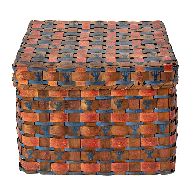Native American Paint-Decorated “Box” Basket, Original Painted Decoration