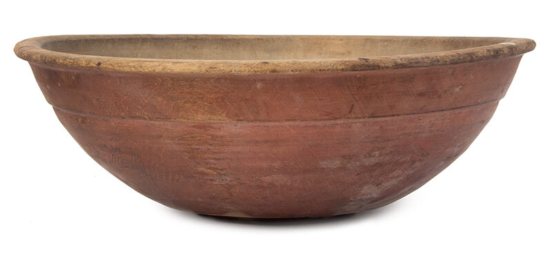A Large – Early 19th Century Beehive Turned Bowl, Original Red Paint