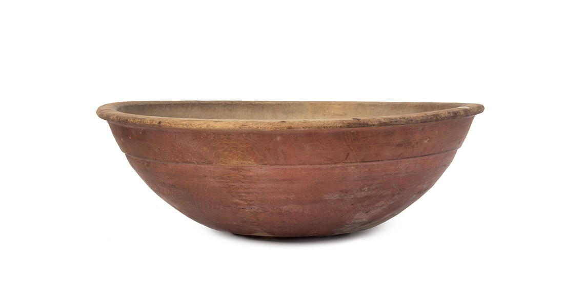 A Large – Early 19th Century Beehive Turned Bowl, Original Red Paint
