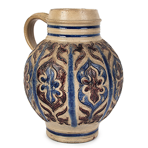 Westerwald Salt Glazed Jug with Cobalt Blue and Manganese Decoration Inventory Thumbnail
