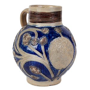 Rare Westerwald Salt Glazed Stoneware Jug, King William III and Queen Mary II Inventory Thumbnail