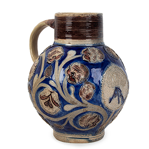 Rare Salt Glazed Stoneware Jug Featuring Queen Anne’s Cipher, Westerwald Inventory Thumbnail