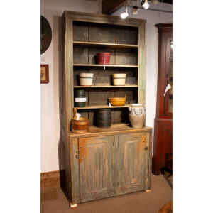 New England Step-Back Cupboard in Blue Paint Inventory Thumbnail