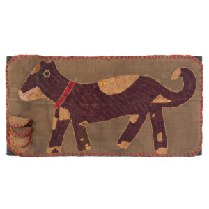 Textile Folk Art, Stylized Dog Wearing Red Collar Inventory Thumbnail