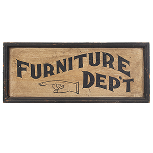 Trade Sign, FURNITURE DEP’T, Original Paint, Applied Molding Inventory Thumbnail