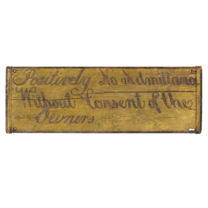 An Antique Warning Sign in Original Paint, Flowing Connective Cursive Featuring Inventory Thumbnail
