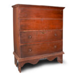 1255-52_2_Two-Drawer-Blanket-Chest,-CT,-Scalloped-Apron,-Old-Red-Paint