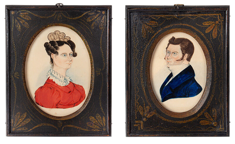 Pair of Miniature Portraits of Great Character, Outstanding Decorated Frames