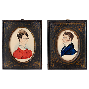 Pair of Miniature Portraits of Great Character, Outstanding Decorated Frames Inventory Thumbnail