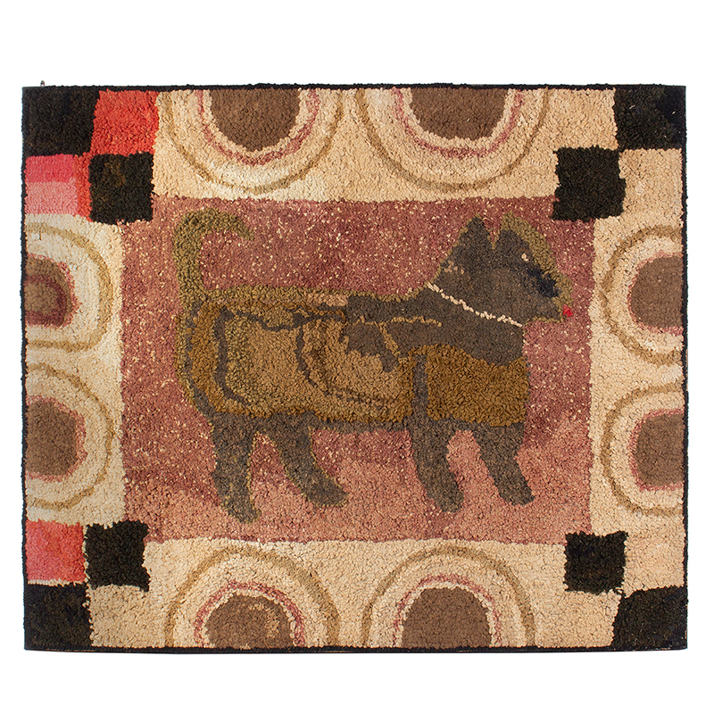 Folk Art Hooked Rug, Well Fed Dog
