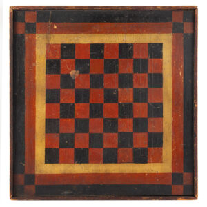 A Nineteenth Century Folk Art Painted Game Board, Checkers & Parcheesi Inventory Thumbnail
