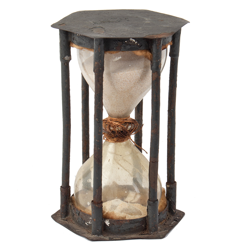 Early Sandglass, Hourglass, Blown Glass, Metal Frame