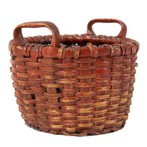 Miniature Splint Gathering Basket in Red Paint, Carved Notched Handles Inventory Thumbnail