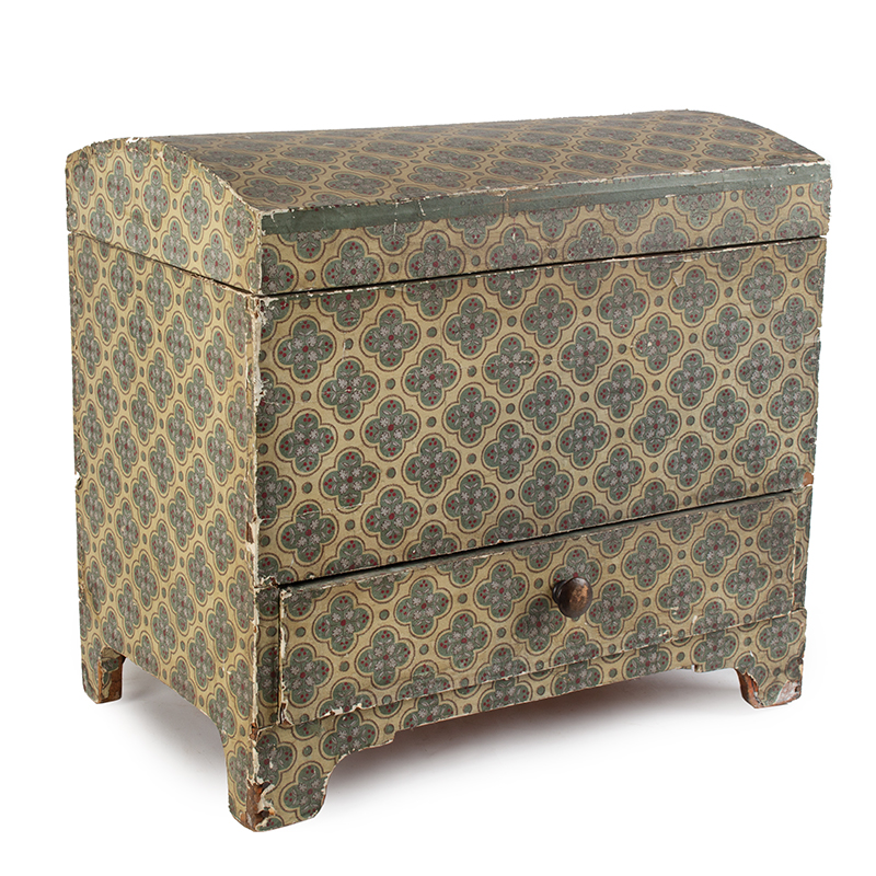 Antique Wallpaper Covered Trunk with Drawer